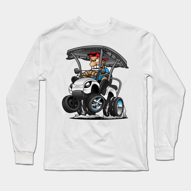 Funny Golf Cart Hotrod Golf Car Popping a Wheelie Cartoon Long Sleeve T-Shirt by hobrath